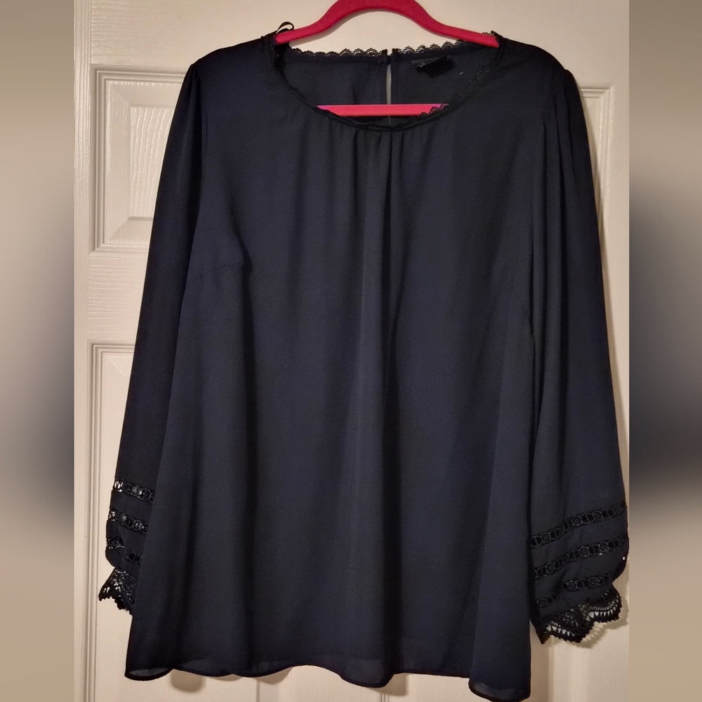 City Chic Navy Blue Blouse with Lace Detail